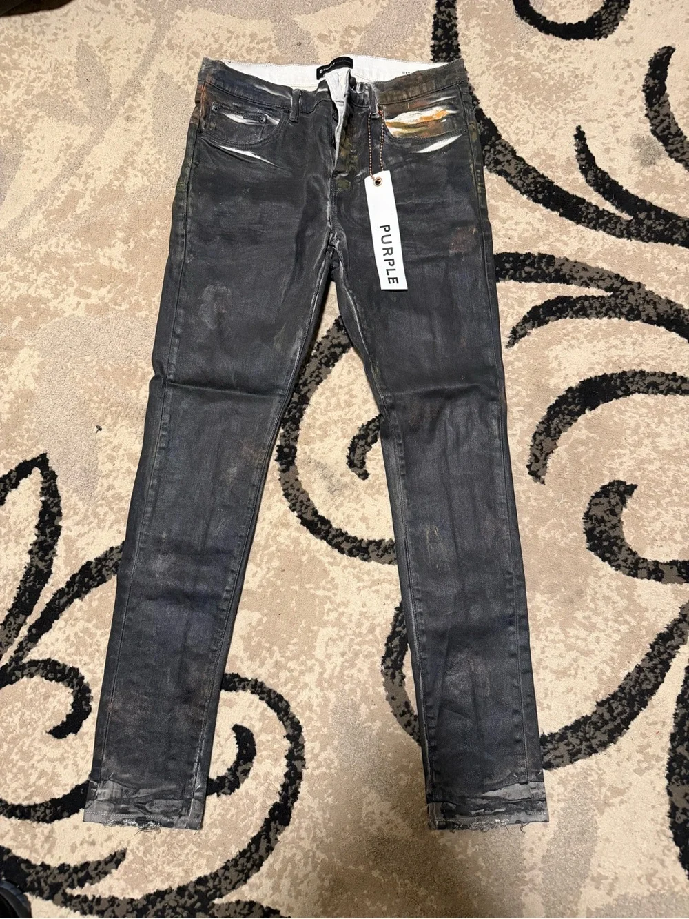 PURPLE Skinny Black Men's Jeans with Subtle Distress
